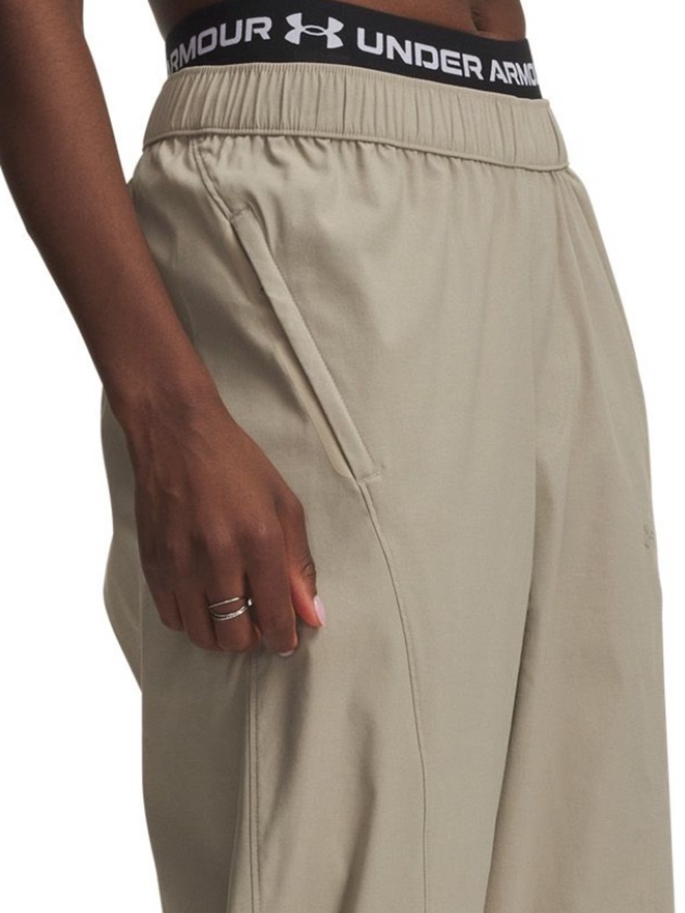 Under Armour Women's Track Pants in Khaki with Black Waistband